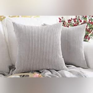 Brand New! Set of 2 gray soft corduroy ribbed decorative throw pillow covers